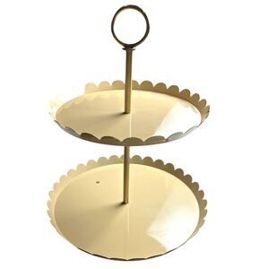 Vintage Mid-Century Two-Tier Metal Scalloped Serving Tray